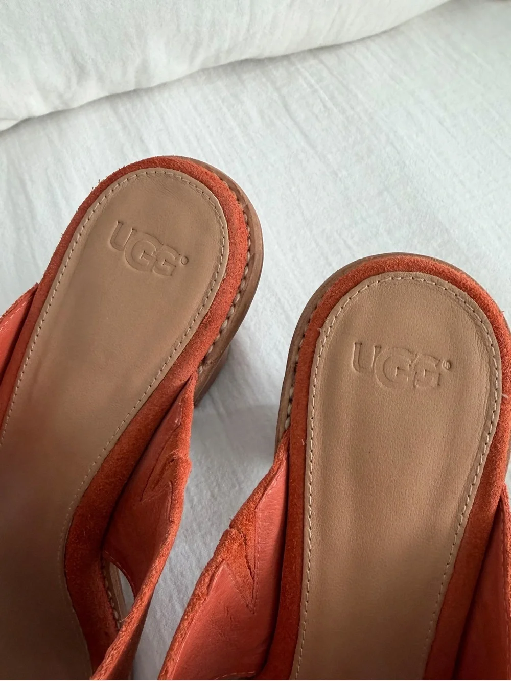 Orange Celia Suede Mule Block Heel Sandals